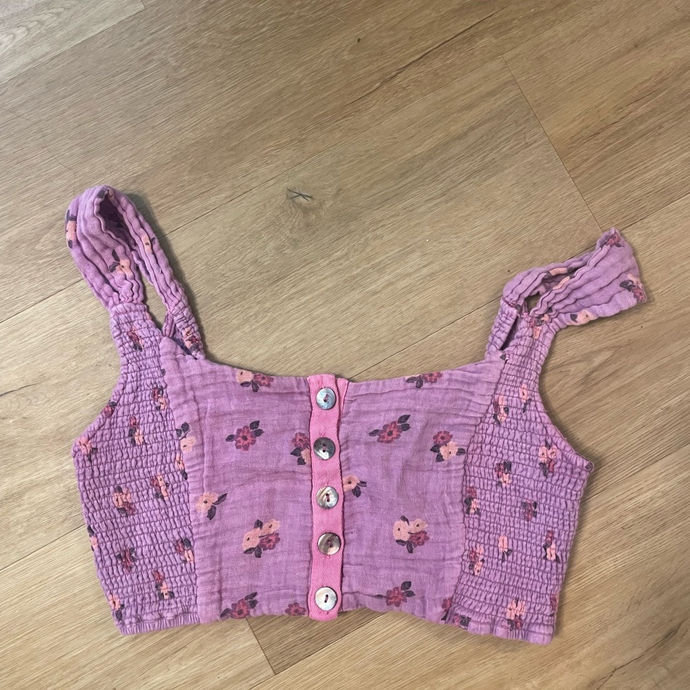 Free People Floral Button-Front Crop Top